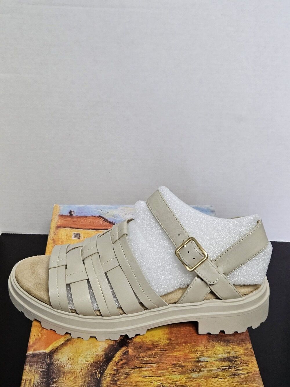 Sz 9 W - Bella Vita Womens Loni Lug Sole Open Toe Fisherman Sandal Beige Natural